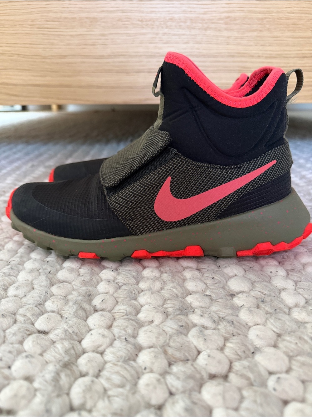 Nike Black and Coral Mid-Top Sneakers